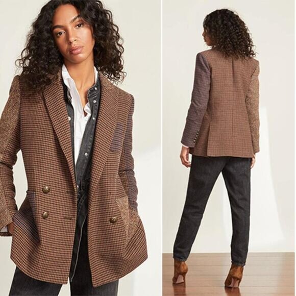 NEW Veronica Beard Faustine Dickey Patchwork Houndstooth Jacket Brown Size: 2 - Picture 8 of 8